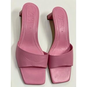Zara Pink Mid-Heel Leather Slides